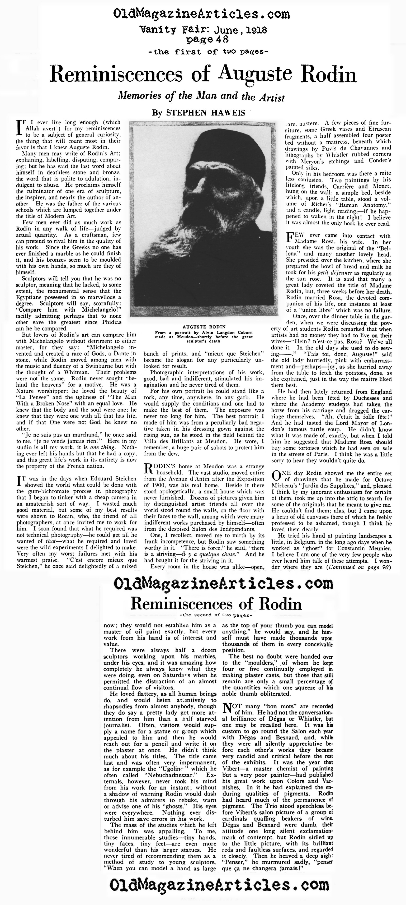 Reminiscences of August Rodin (Vanity Fair Magazine, 1918)